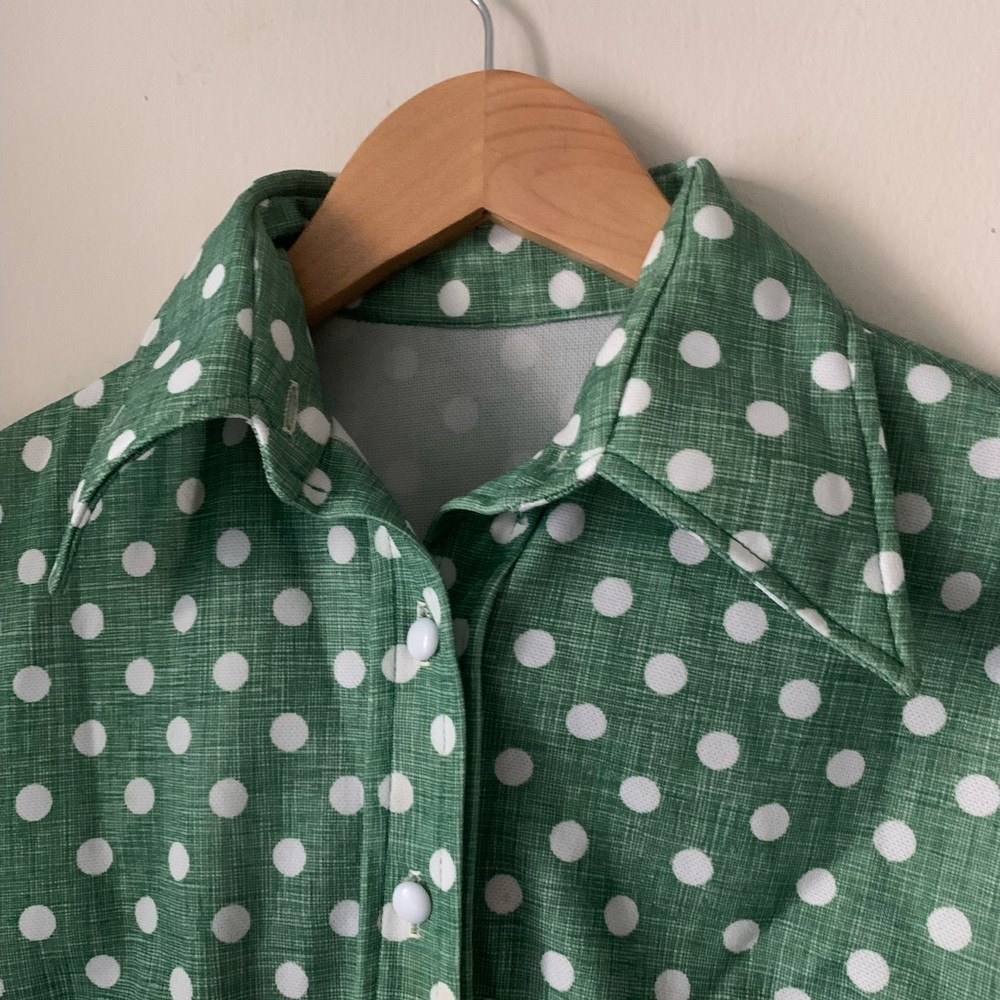 ✨VINTAGE✨ Jack Bryan // 1970s Green Polka Dot Pant Set - Picture 4 of 15